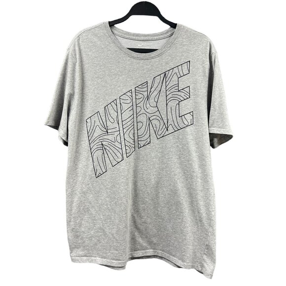 Nike Dri-Fit Mens XL Gray Tee Shirt‎ Athletic Cut Spellout Swirly Logo Graphic - Picture 1 of 10